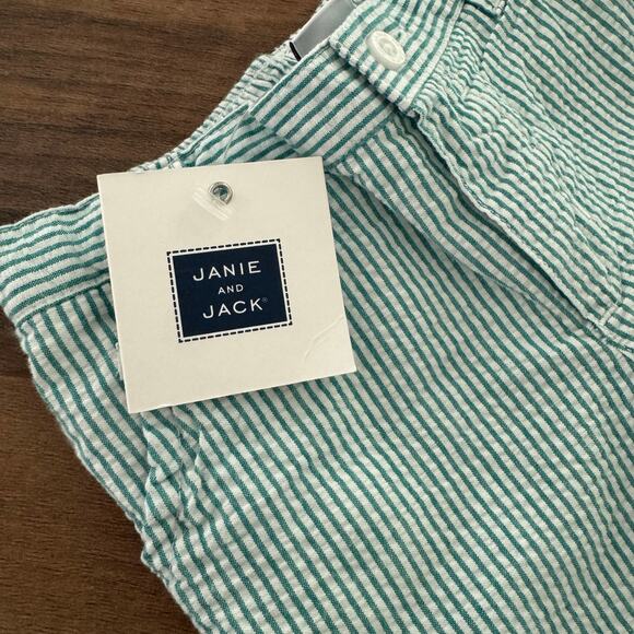 NWT Janie and Jack Baby Shorts 3–6 Months Green Striped Seersucker Cotton Summer - Picture 3 of 5